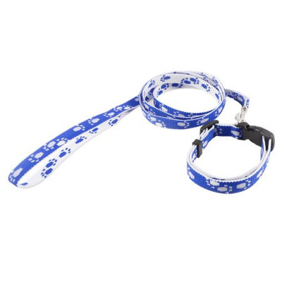 Portable Adjustable Dog Puppy Lead Leash Blue White w Release Buckle