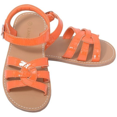 L'Amour Patent Orange Woven Strap Summer Sandals Little Girls 11-4