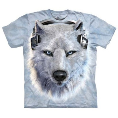White 100% Cotton White Wolf Dj Realistic Graphic T-Shirt