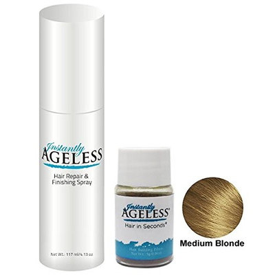 Hair Building Fibers | Starter Set | Hair in Seconds TM | Medium Blonde | .18 oz (5g) Fibers | Finishing Spray | Microfiber Bag | Instantly Ageless TM