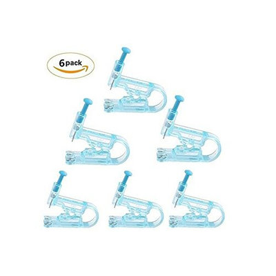 6PCS Blue Disposable Safety Ear Piercing Gun Unit Tool With Ear Stud Asepsis Pierce Kit (Blue)