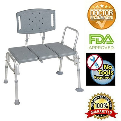 Transfer Bench Adjustable Height,heavy Duty Bariatric 500 Lb Plastic Seat Transfer Bench with Back Non-slip Seat Gray By Healthline Trading