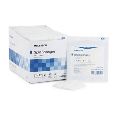 McKesson - I.V. / Drain Split Dressing McKesson Poly / Rayon Blend 2 X 2 Inch Square Sterile - 70/Box - McK