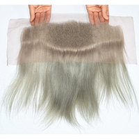 Moresoo 100% Unprocessed Straight Silver Grey Virgin Remy Human Hair Ear to Ear Lace Frontal Closure 134 Bleach Knots with Baby Hair 10 inch