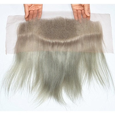 Moresoo 100% Unprocessed Straight Silver Grey Virgin Remy Human Hair Ear to Ear Lace Frontal Closure 134 Bleach Knots with Baby Hair 10 inch