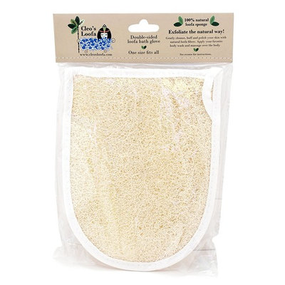 Cleo's Double sided loofa glove, for bath and shower use. Exfoliate your skin the natural way with our top quality Egyptian loofa / luffa / loofah, double sided bath glove.