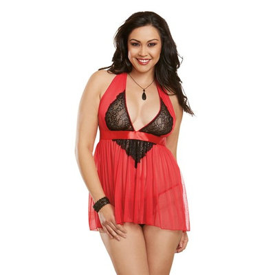 Dreamgirl Queen Red Mesh Babydoll 9732X Red/Black