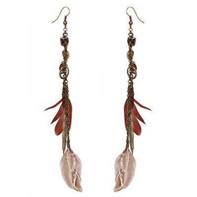 FXmimior Fashion Women Vintage Earrings Brown Bohe Feather Tassels Earrings for Christmas Xmas Jewelry for Girl Women