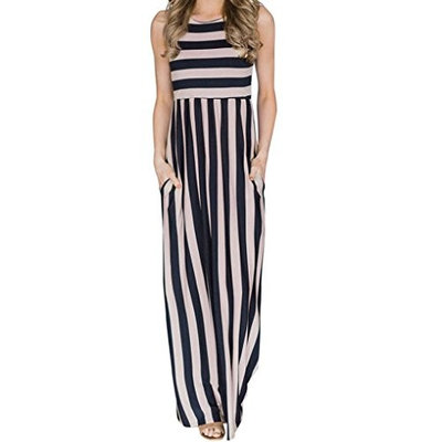 Women Dress, Dingji Womens Floor-Length Long Loose Summer Sleeveless Striated Dress