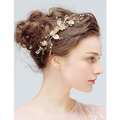 Deniferymakeup Bridal Comb Floral Gold Crystal Leaf Bridal Hair Comb Vintage Inspired Hairpiece Crystal Comb Veil Clip Bridal Hair Accessories
