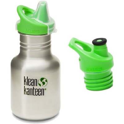 Klean Kanteen 12 oz Stainless Steel Water Bottle with 2 Caps (Kid Kanteen Sippy Cap and Sports Cap 3.0 in Bright Green) - All Colors