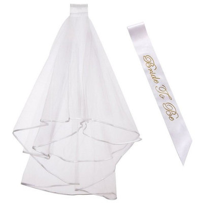 SUMAJU Bride Veil Wedding Veil Bridal Tulle Veils with Comb& Bride To Be Satin
