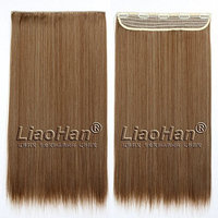 Straight Long Clip in Hair Extensions 3/4 Full Head Synthetic Hair Clip in on Mixed Brown Hairpieces