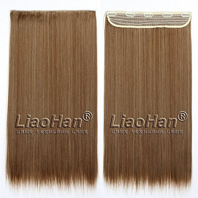 Straight Long Clip in Hair Extensions 3/4 Full Head Synthetic Hair Clip in on Mixed Brown Hairpieces