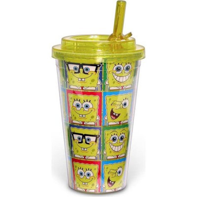 Silver Buffalo, Llc Cold Cup Flip Straw - Spongebob SquarePants - Grid 16oz sg6884
