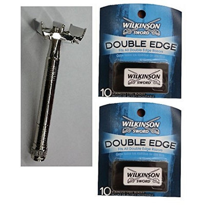 Double Edge Safety Razor + Wilkinson Sword Double Edge Razor Blades, 10 ct. (Pack of 2) + FREE LA Cross Manicure 74858