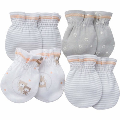 born Baby Boy or Girl Unisex Assorted Mittens, 4-Pack