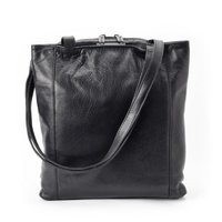 Winn International Leather Tote Bag Handbag with Three Compartments, , Size: one size Black