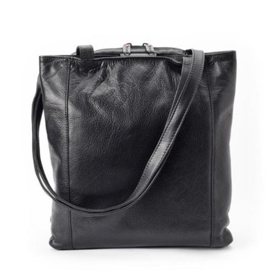 Winn International Leather Tote Bag Handbag with Three Compartments, , Size: one size Black