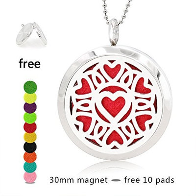 Essential Oil Diffuser Pendant Necklace, My Love pattern Aromatherapy Diffuser Magnetic Locket Necklaces