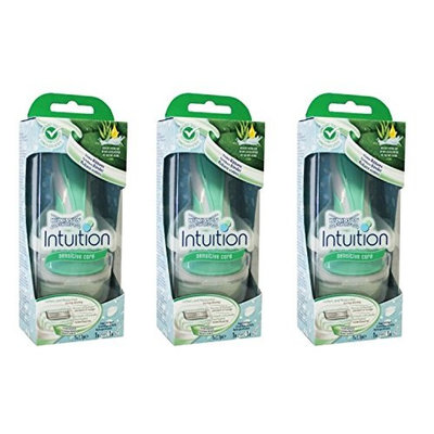 Wilkinson by Schick Intuition Sensitive Care Razor with 1 Refill Cartridge and Shower Hanger (3 Pack) + FREE Schick Slim Twin ST for Sensitive Skin