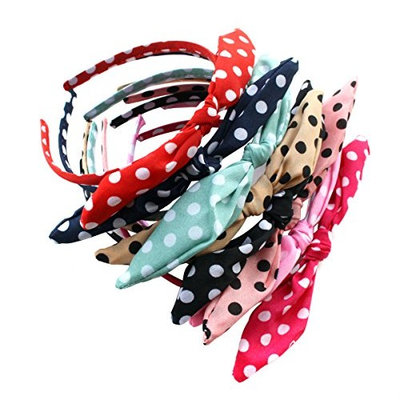 Pack of 9 Polka Dot Bow Style Tie Headband Hair Hoop - Fashion Fabric Covered Rabbit Ears Hair Band for Women Girls