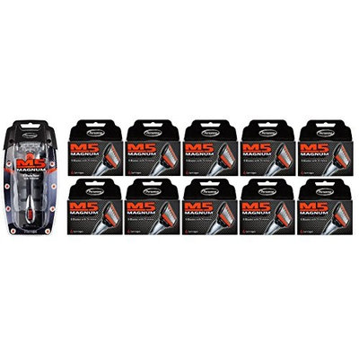Personna M5 Magnum 5 Razor with Trimmer + M5 Magnum 5 Refill Razor Blade Cartridges, 4 ct. (Pack of 10) + FREE Schick Slim Twin ST for Dry Skin