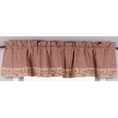Primitive Home Decors Star Berry Vine Gingham Valance - Barn Red