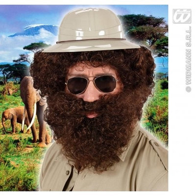 BROWN PIRATE CHARACTER CURLY WIG BEARD Accessory for Buccaneer Sailor Jack Blackbeard Fancy Dress