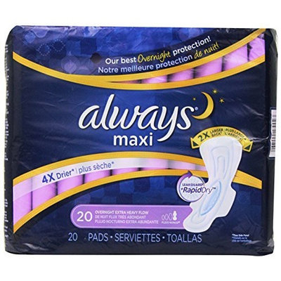 Always Extra Heavy Overnight Maxi Pads with Flexi-Wings - 20 Count
