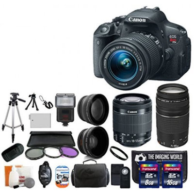 Canon EOS Rebel T5i 18.0 MP CMOS Digital Camera SLR Kit With Canon EF-S 18-55mm IS STM + Canon 75-300mm III Lens + Wide-Angle Lens + Telephoto Lens + 8GB and 16GB Card + Card Reader + Case + Battery + Flash + Tripod + Remote + 58mm Filter Kit - 24GB Deluxe Accessories Bundle