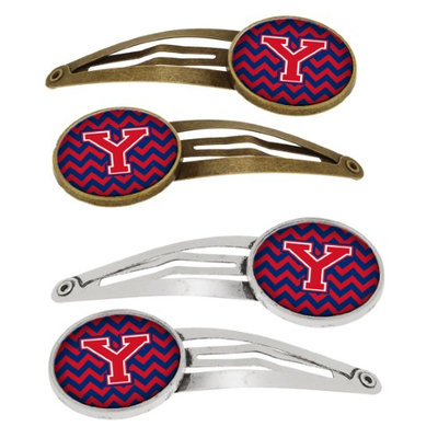 Letter Y Chevron Yale Blue and Crimson Set of 4 Barrettes Hair Clips CJ1054-YHCS4
