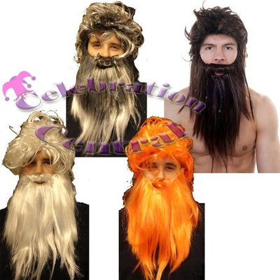 CC Caveman Pirate Wig And Beard Set Fancy Dress - Grey
