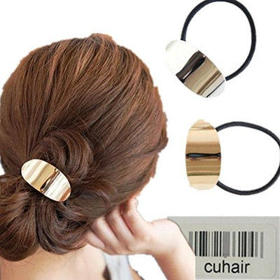 cuhair 2pcs Women Ladies Punk Vintage Metal Hollow Elastic Ponytail Holder Hair Tie Hair Accessories