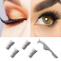 Dual Magnetic False Eyelashes-3D Fiber Natural Wispy Lashes Reusable Fake Eyelash Extensions-Ultra Thin Double Magnet Length:12MM 1Pair (4Pieces) Style 2
