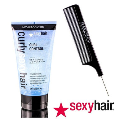 Curly Sexy Hair Curl Control Gel, 5.1 oz - with Sea Algae & Cacay Oil (with Sleek Steel Pin Tail Comb)