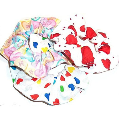 3 Valentines Day Hearts Hair Scrunchies Handmade by Scrunchies by Sherry Colorful Hearts Conversation Red