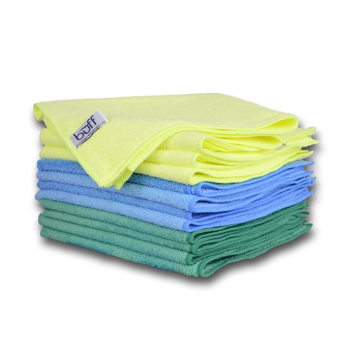 Multi-Color Microfiber Towels 12 Pack by Buff Pro | Professional House-Hold Cleaning Cloths For High Quality Results | large size 16