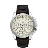 Guess MPH Chrono Brown Leather White Dial Mens Watch W16559G3