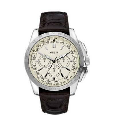 Guess MPH Chrono Brown Leather White Dial Mens Watch W16559G3