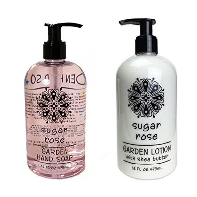 Greenwich Bay Trading Company Garden Collection Bundle: Sugar Rose - 16 Ounce Shea Butter Lotion & 16 Ounce Hand Soap