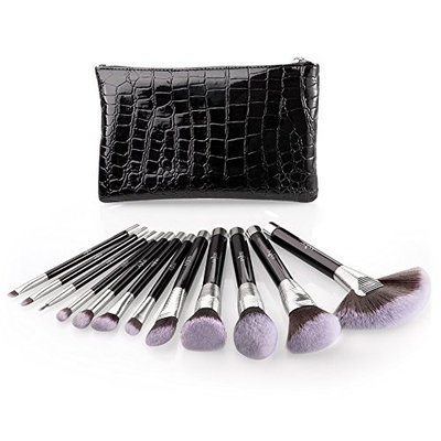 Makeup Brush Set, Anjou 12pcs Essential Cosmetic Brushes for Foundation Blush Contour Concealer Highlight Eyeliner Eye Shadow, Synthetic Fiber Bristles, Waterproof Bag Included