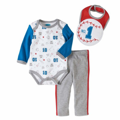 born Baby Boy Bodysuit, 3D Bib & Pant 3pc Set