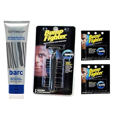 Barc Cutting Up, Unscented Shave Cream, 6 Oz + Bump Fighter Razor for Men + Bump Fighter Cartridge Refill, 5 Ct (Pack of 2) + FREE Curad Bandages 8 Ct.