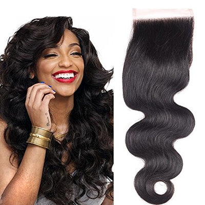 Indian Body Wave Lace Closure With Baby Hair Bleached Knots 100% Indian Remy Hair 4x4