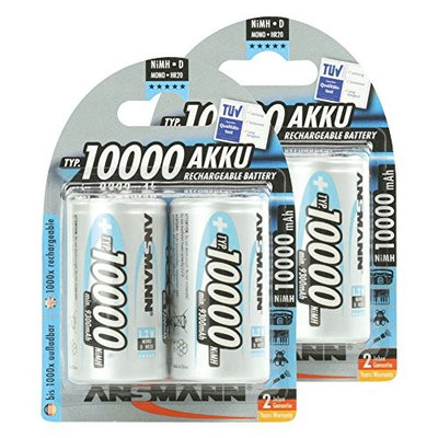 Ansmann 5030642 ANSMANN Rechargeable D Batteries 10.000mAh maxE ready2use NiMH Professional D Battery pre-charged Power Accu for flashlight