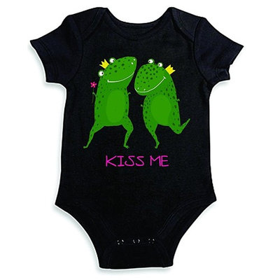 Design With Vinyl Funny Baby Clothes - Kiss Me Frog - Shortsleeve Baby to Toddler