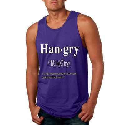 Allntrends Men's Tank Top Hangry Hungry Lack Of Food Han-Gry (2XL, Purple)