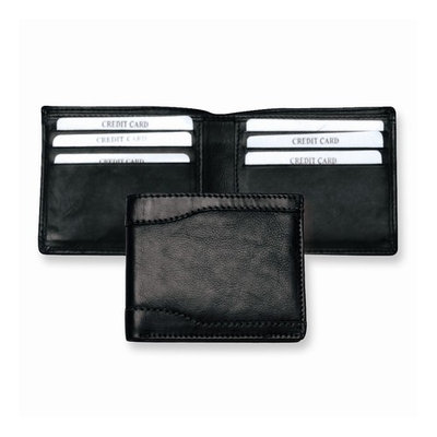 Black Leather Slim Fold Wallet - Engravable Personalized Gift Item