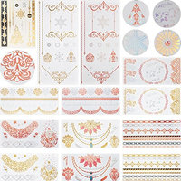 13 Sheets Flash Gold Colorful Metallic Temporary Tattoo Sticker Choker Jewelry Chain Christmas